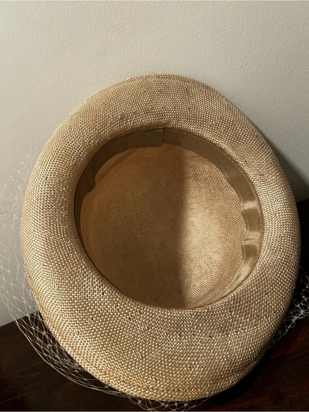 Vintage Style Straw Fascinator Hat with Organza Bow and Veil